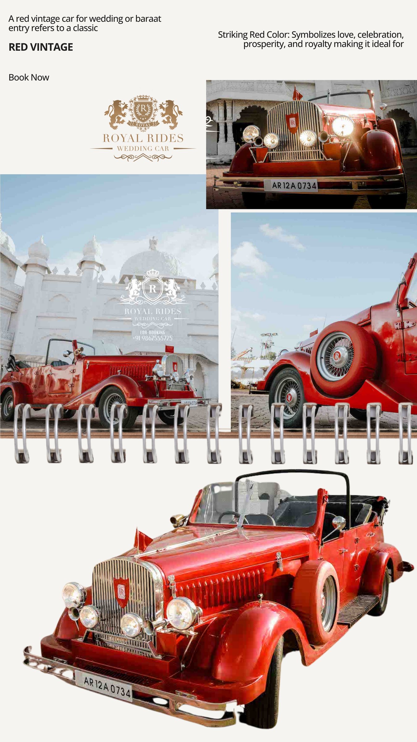 Red vintage wedding car for rent in Patna at a palace venue